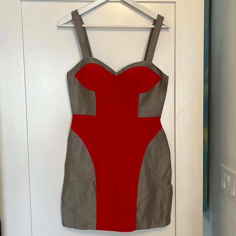 Rebecca Minkoff Silk Red and Gold Dress with Zipper Detail 4